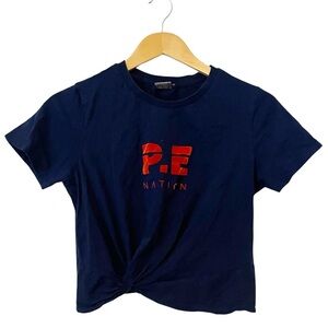 P.E Nation Dark Blue Cropped Short Sleeve T-Shirt Size Small